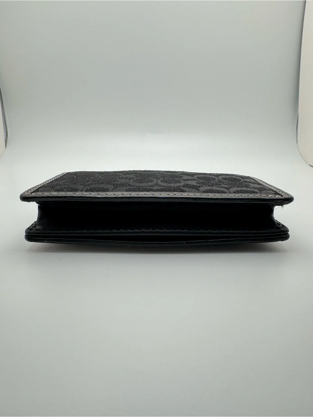 Vintage Coach Black Signature Jacquard Snap ID Card Case White Stitch Y2K Wallet